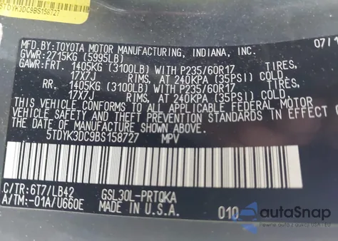 2011 Toyota Sienna Xle V6 from USA, damaged, VIN 5TDYK3DC9BS158727